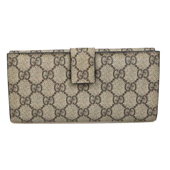 GUCCI Logo GG Pattern Bifold Long Wallet Supreme Leather Brown - Picture 1 of 16